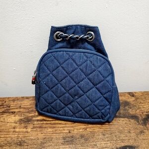 Quilted Denim Navy Crossbody Bag - Unbranded